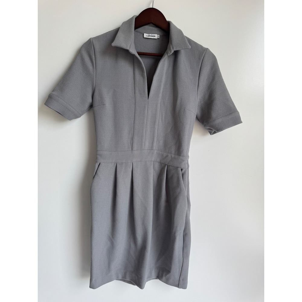 J.Lindeberg Grey Dolly Compact Crepe Polo Mini Dress Short Sleeve Pockets XS 34